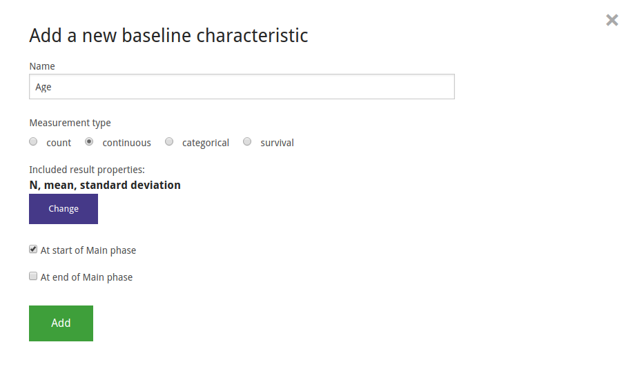 Creating a baseline characteristic