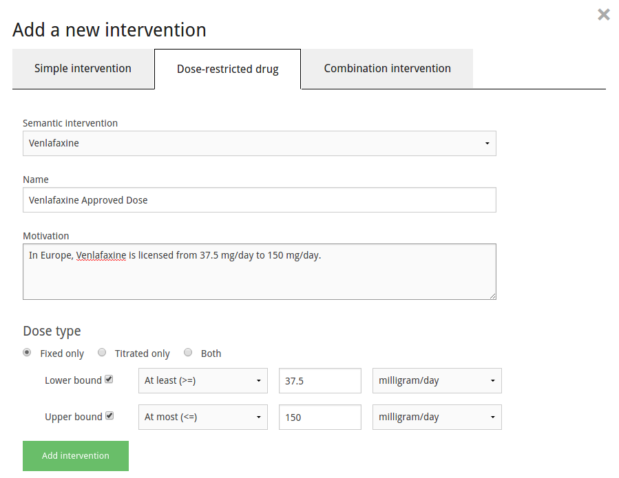 Defining a dose-restricted intervention