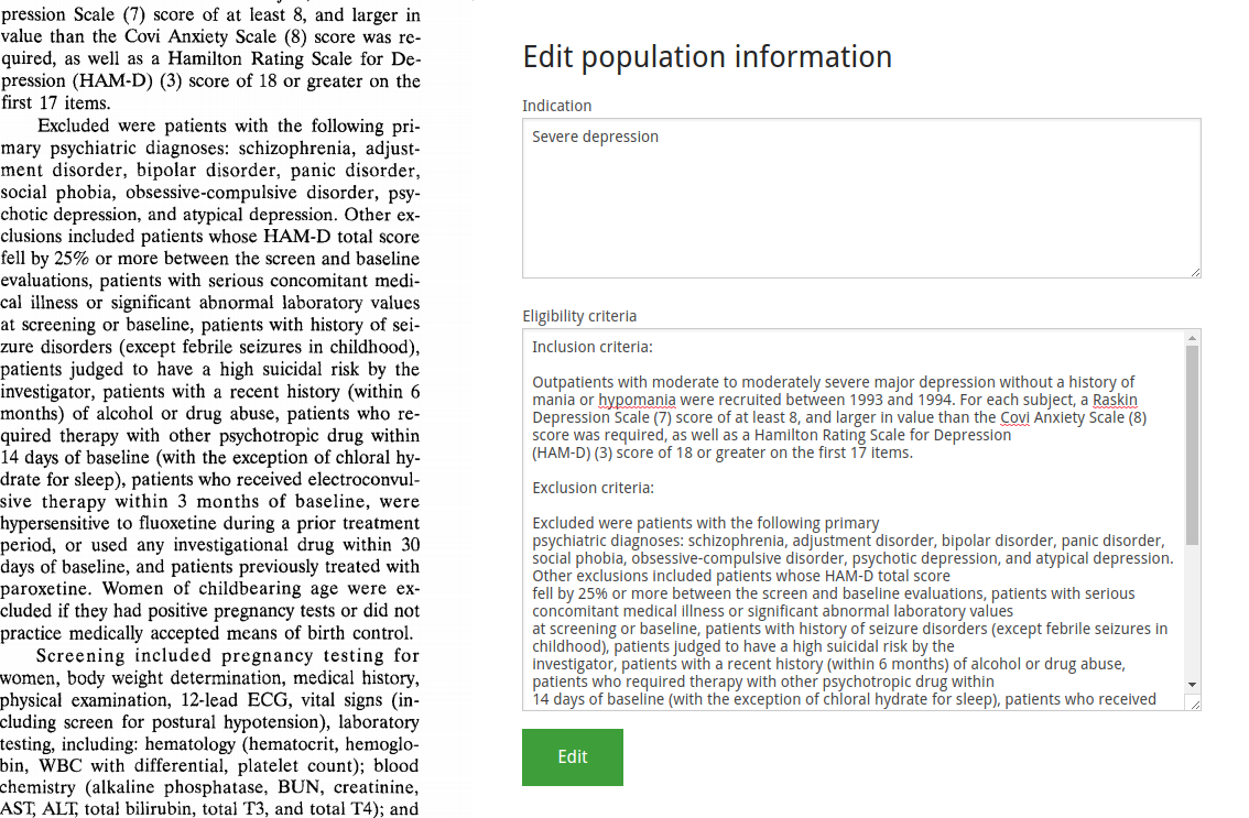 Entering population information